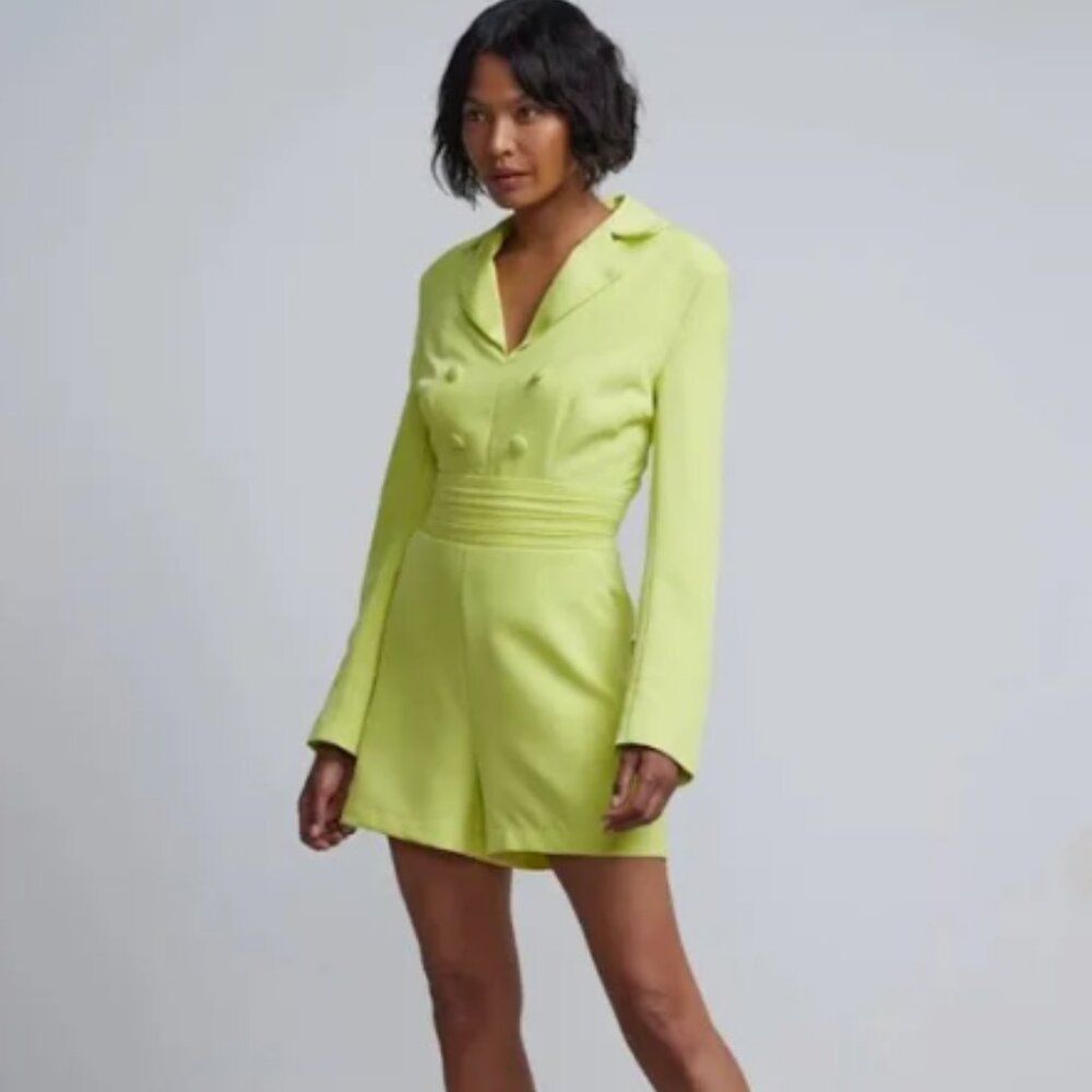 New York & Company disco lime long sleeve blazer romper